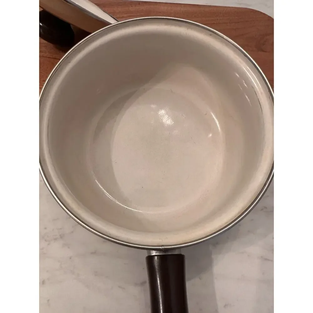 Vintage Crowning Spring Bouquet 1.5 Quart Saucepan Retro 60s 70s Cookware Enamel